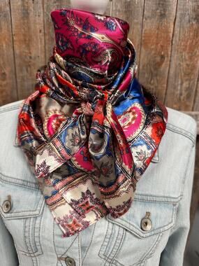 Hot Pink & Blue Paisley Western Wild Rag Scarf